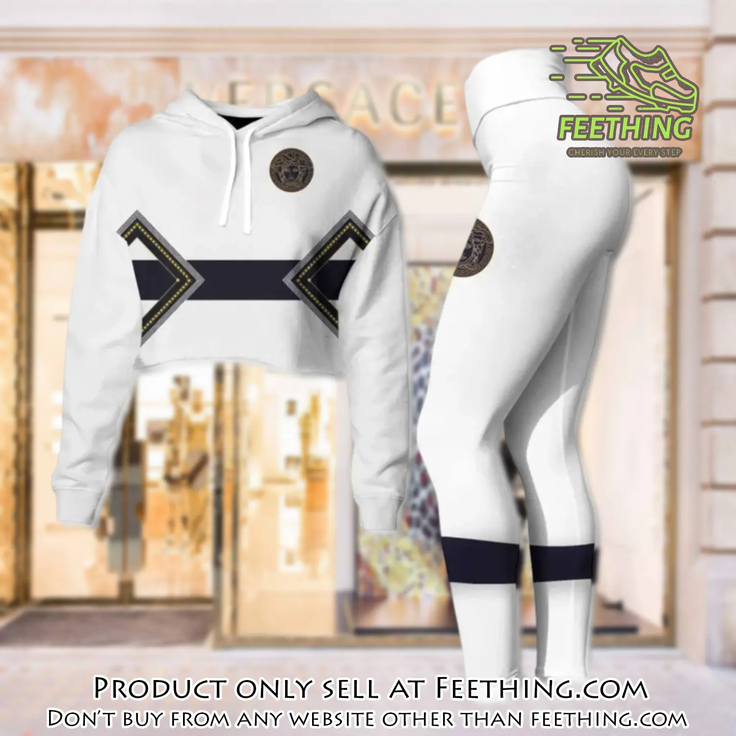 Versace white luxury brand clothes leggings and crop top set for women ft4345968